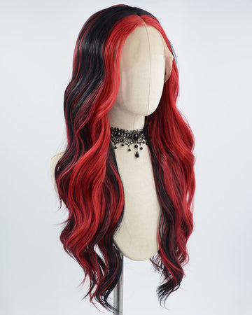 Red Black Long Wavy Synthetic Lace Front Wig WT229